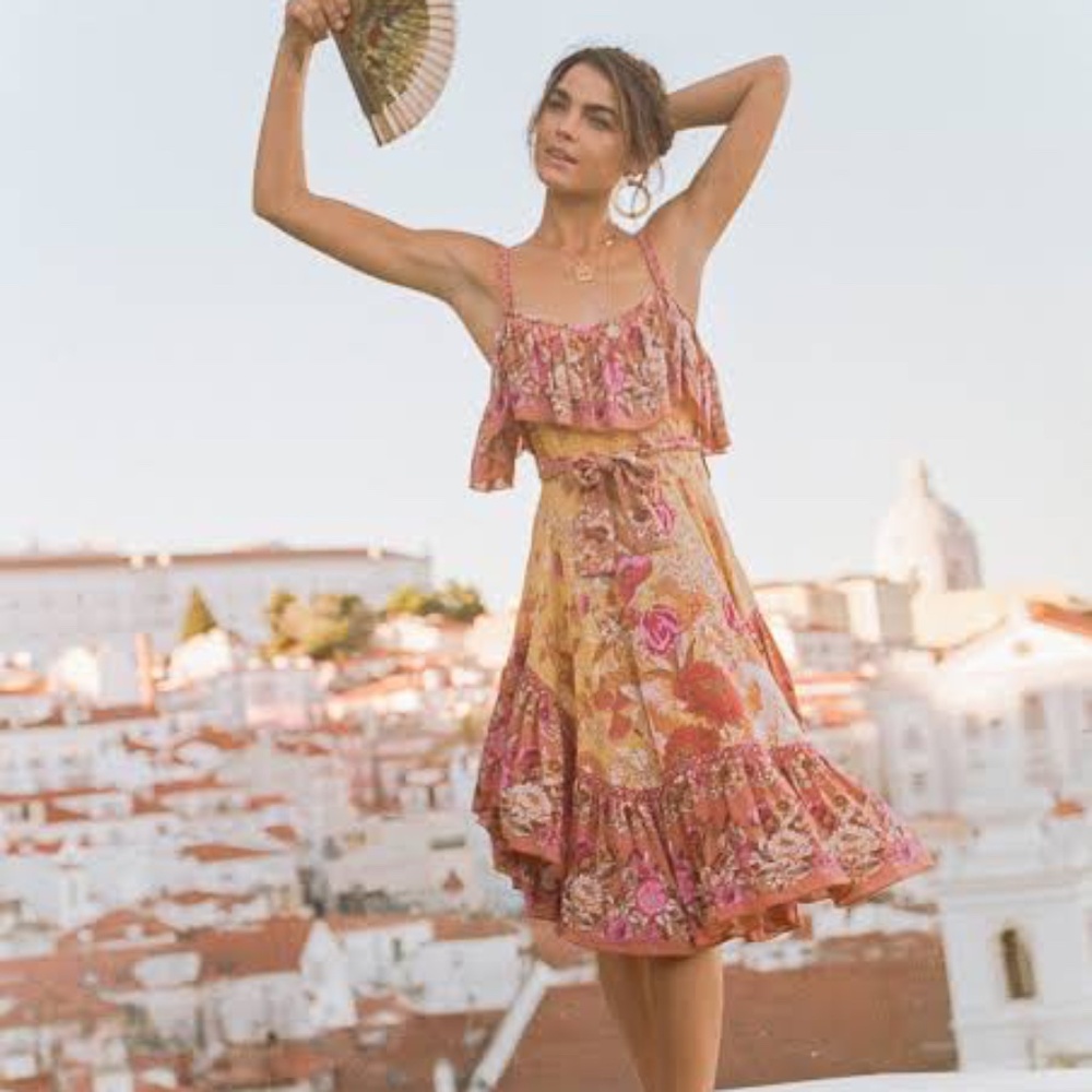 Spell & the Gypsy siren song yellow strappy midi dress